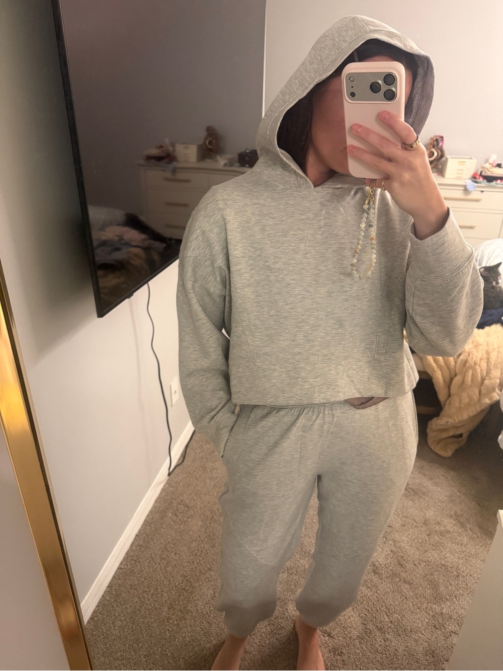 ABERCROMBIE YPB Women’s Light Gray Cropped Hoodie Sweatshirt + Joggers